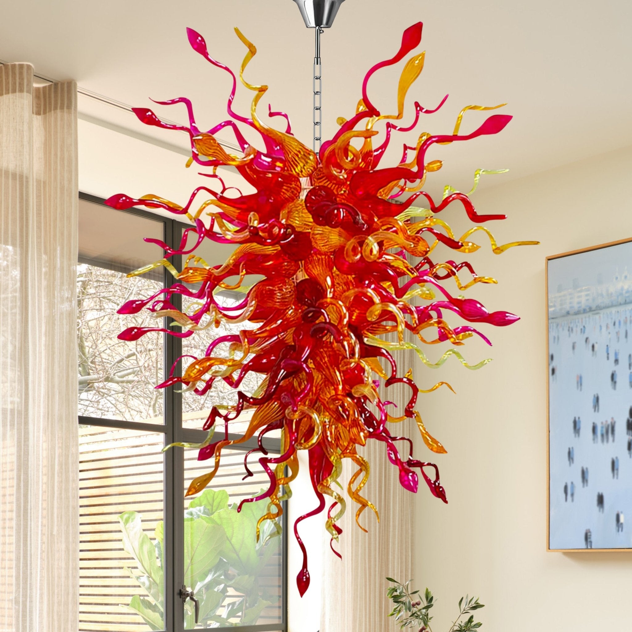 Sunset Hues Hand Blown Glass Chandelier - Fiery Artistic Lighting - BeyPan Hauptbild