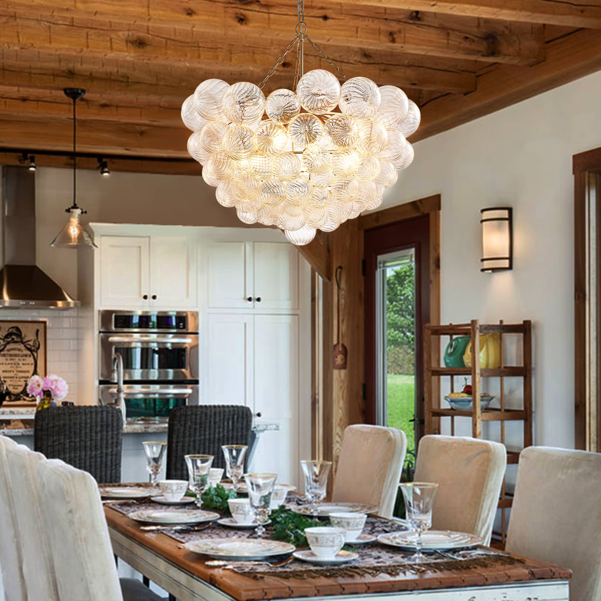 Talia Style Modern Bubbles Chandelier Ribbed Clear Glass Ball - BeyPan