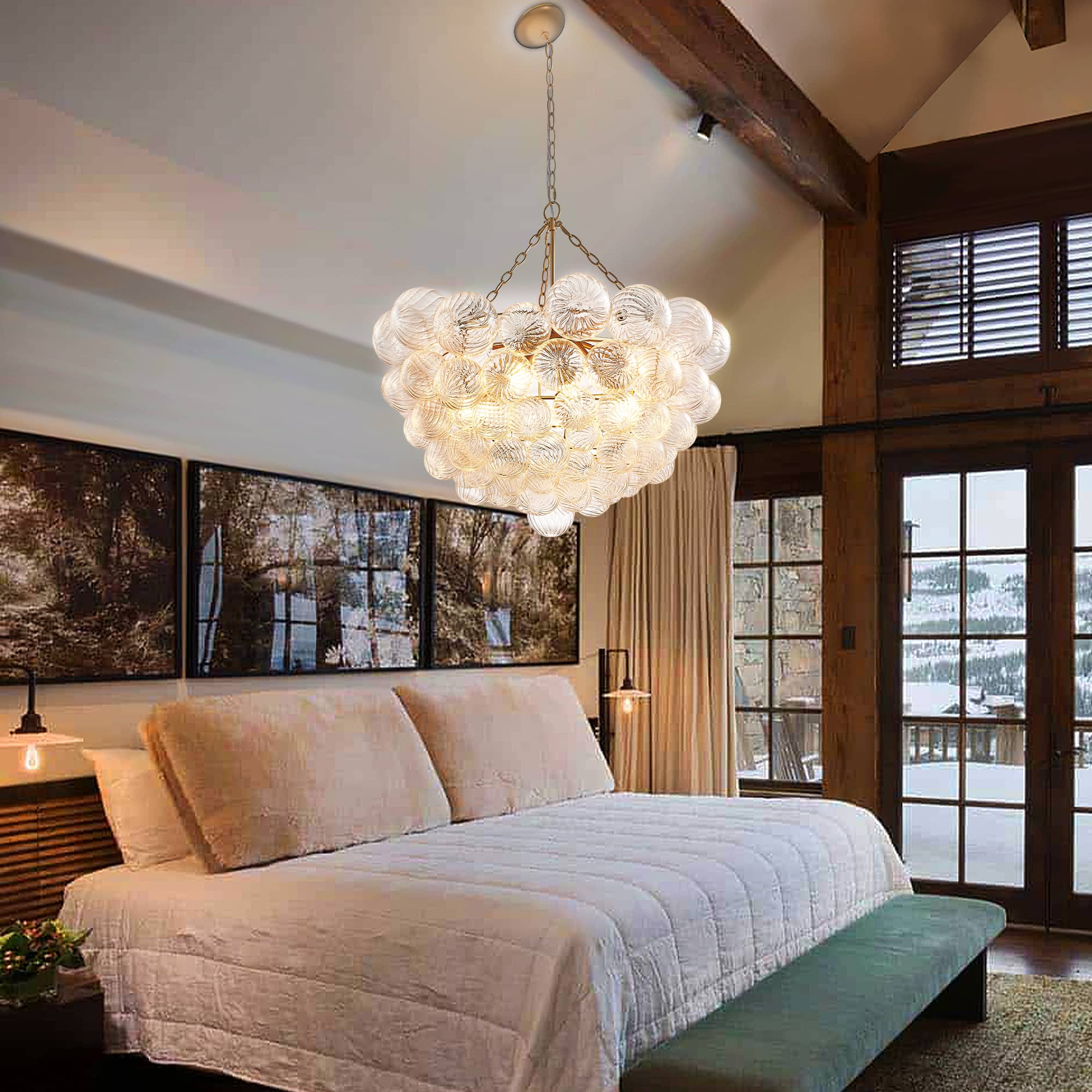 Talia Style Modern Bubbles Chandelier Ribbed Clear Glass Ball - BeyPan