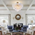 Talia Style Ribbed Glass Bubble Chandelier - Modern Semi-Flush Mount Ceiling Light - BeyPan