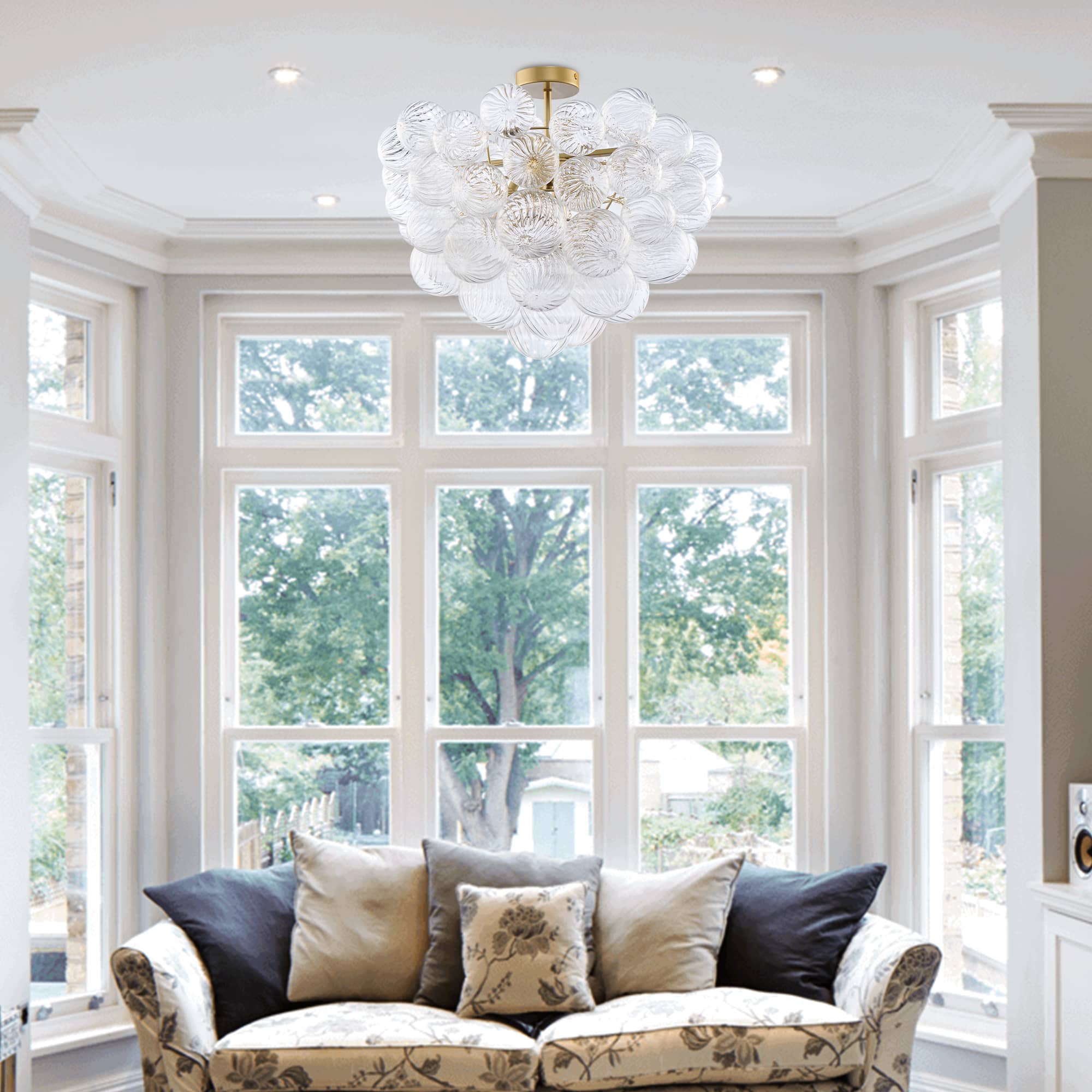 Talia Style Ribbed Glass Bubble Chandelier - Modern Semi-Flush Mount Ceiling Light - BeyPan