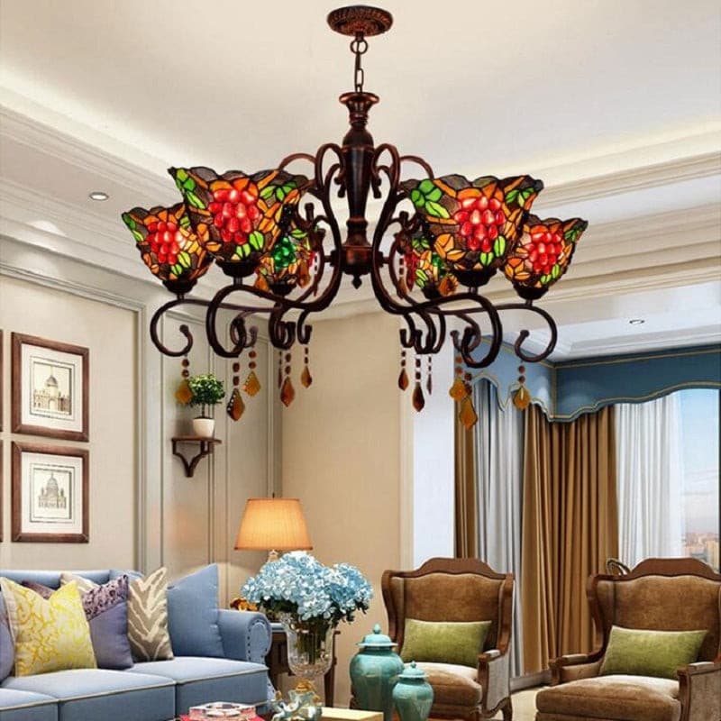 Tiffany Style Grape Chandelier - Stained Glass 6-Light Ceiling Fixture Secondary image