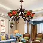 Tiffany Style Grape Chandelier - Stained Glass 6-Light Ceiling Fixture - BeyPan