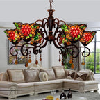 Tiffany Style Grape Chandelier - Stained Glass 6-Light Ceiling Fixture - BeyPan