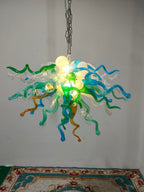 Verdant Oasis Artisan Blown Glass Chandelier - Green, Blue, White and Amber - BeyPan