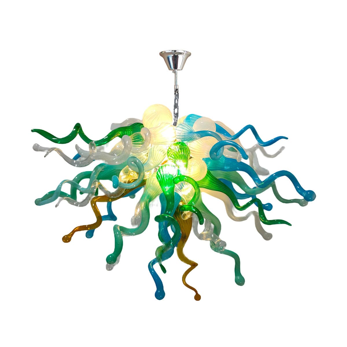 Verdant Oasis Artisan Blown Glass Chandelier - Green, Blue, White and Amber - BeyPan Hauptbild