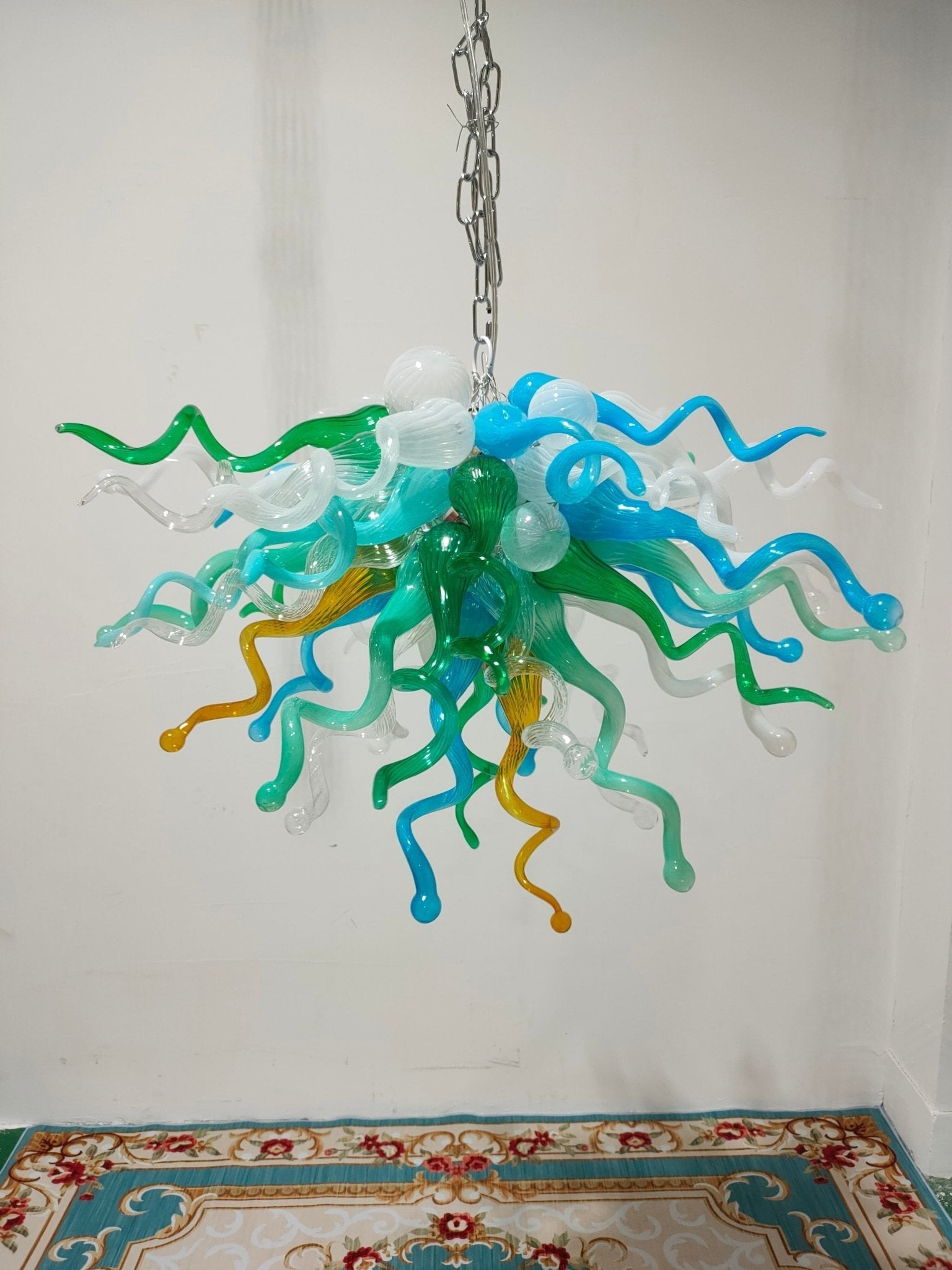 Verdant Oasis Artisan Blown Glass Chandelier - Green, Blue, White and Amber - BeyPan