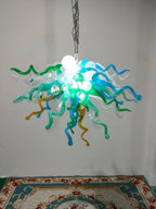 Verdant Oasis Artisan Blown Glass Chandelier - Green, Blue, White and Amber - BeyPan