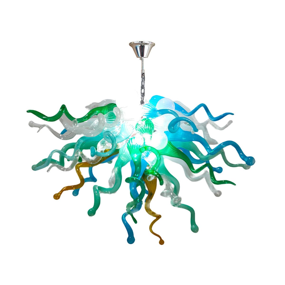 Verdant Oasis Artisan Blown Glass Chandelier - Green, Blue, White and Amber Zweitbild