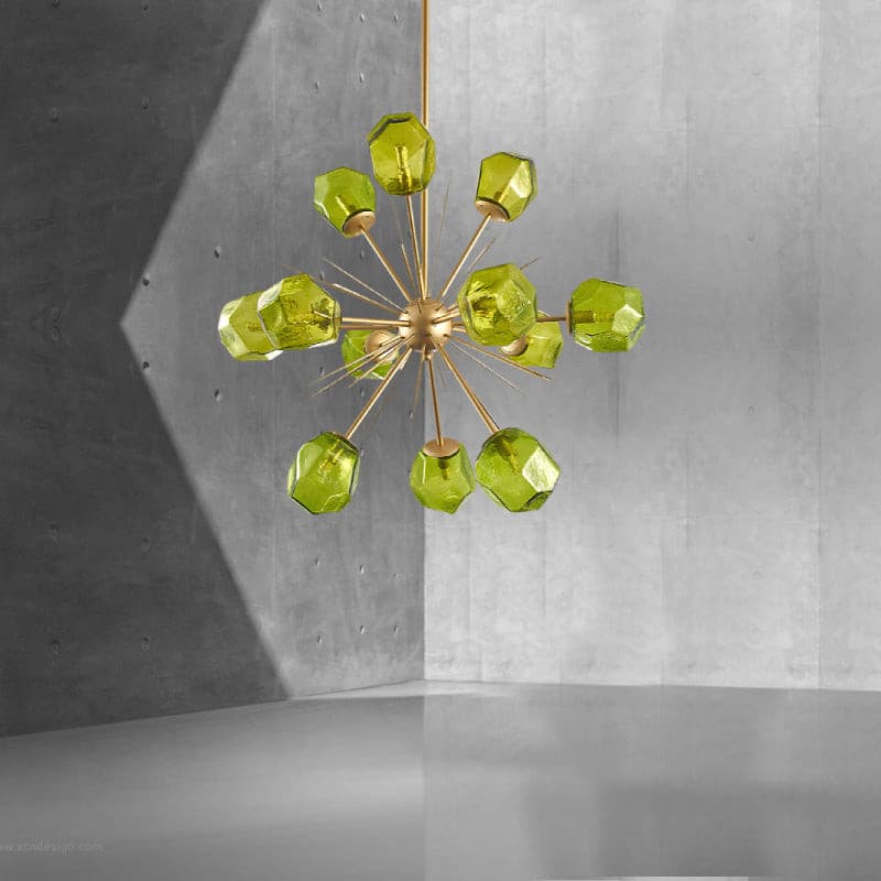 Veridian Jewel Sputnik Chandelier - Faceted Emerald Glass Shades - BeyPan
