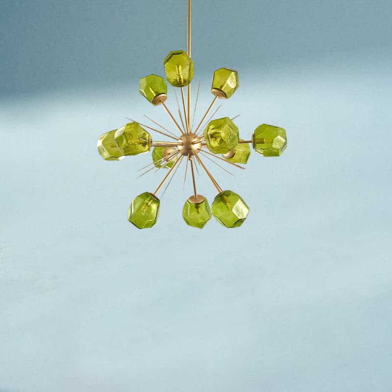 Veridian Jewel Sputnik Chandelier - Faceted Emerald Glass Shades - BeyPan