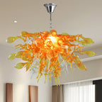 Vibrant Golden And Clear Hand Blown Glass Chandelier - Artistic Pendant Light - BeyPan