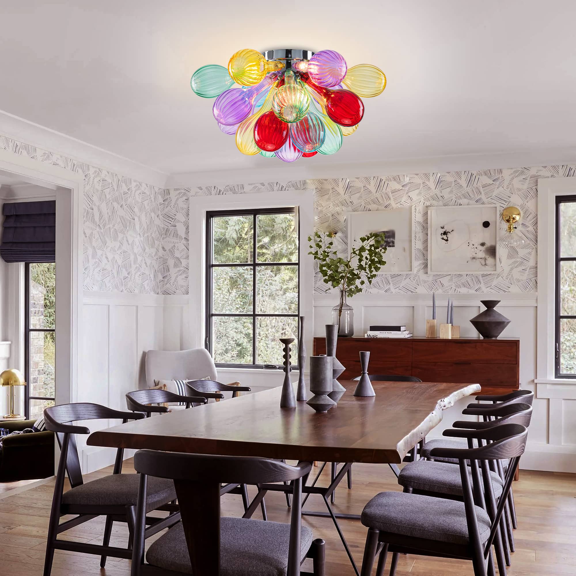 Vibrant Modernity: Hand-Blown Multi-Color Striped Glass "Bubbles" Chandelier - BeyPan