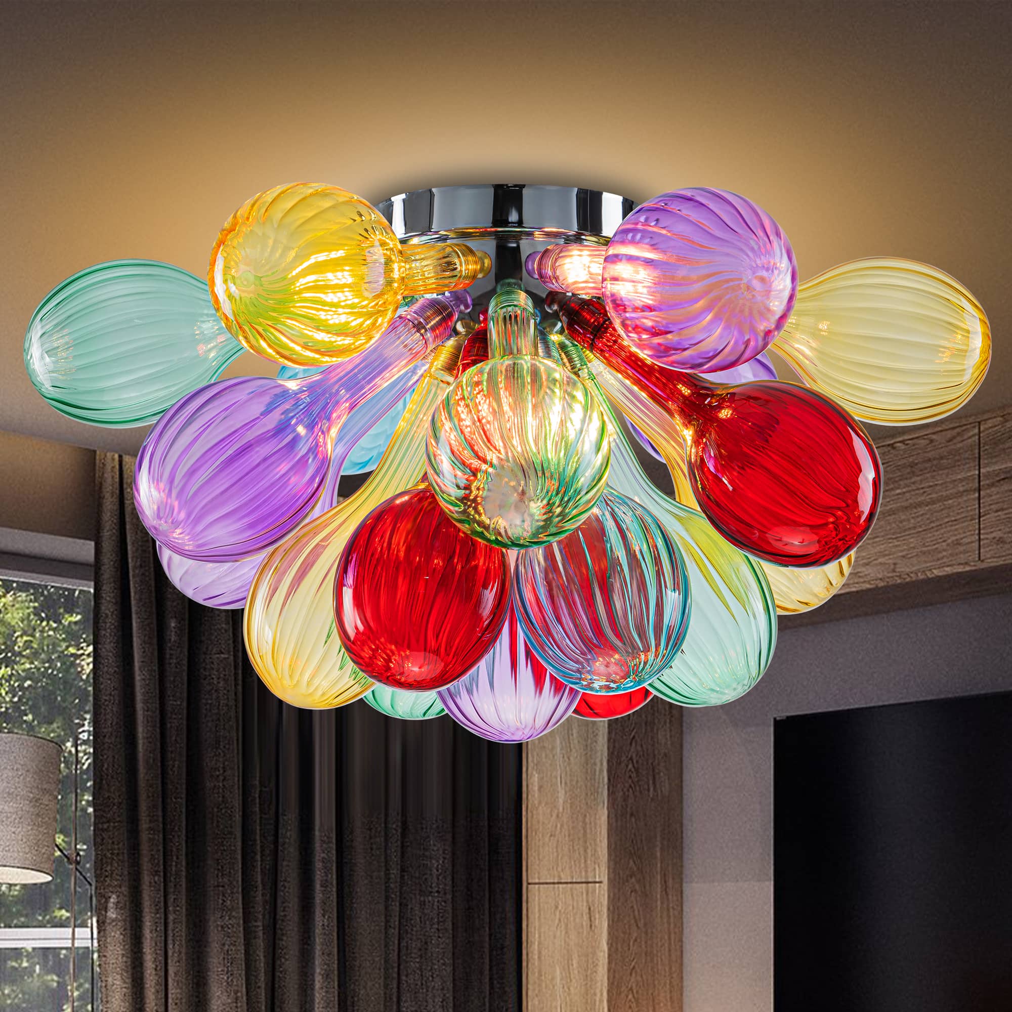 Vibrant Modernity: Hand-Blown Multi-Color Striped Glass "Bubbles" Chandelier - BeyPan