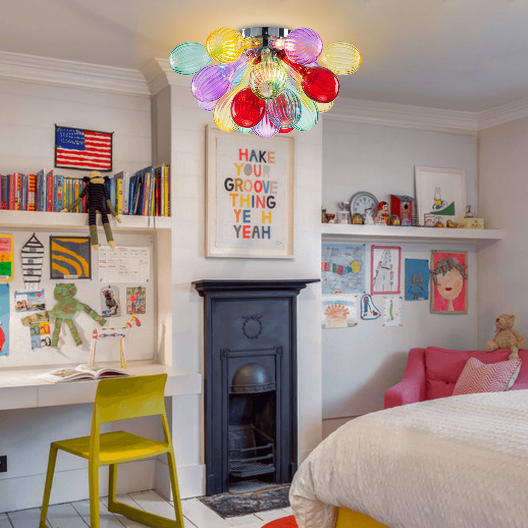 Vibrant Modernity: Hand-Blown Multi-Color Striped Glass "Bubbles" Chandelier - BeyPan