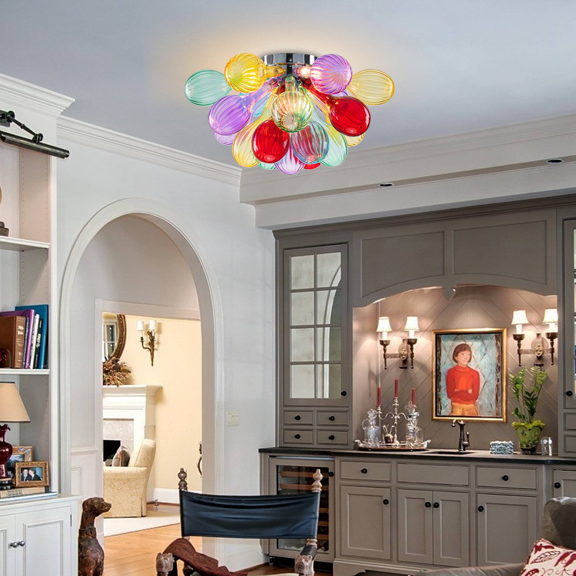 Vibrant Modernity: Hand-Blown Multi-Color Striped Glass "Bubbles" Chandelier - BeyPan