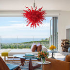 Vibrant Red Hand Blown Art Glass Chandelier - Modern Statement Lighting - BeyPan