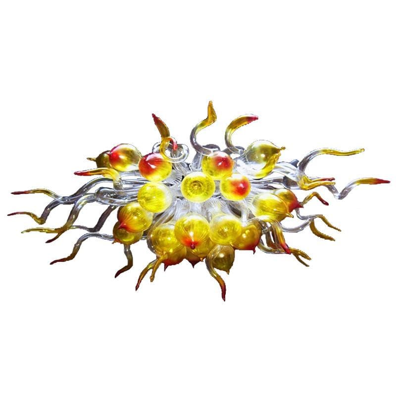Vibrant Yellow Bloom Artisan Glass Chandelier - Clear and Bright Yellow With Red Tip Zweitbild