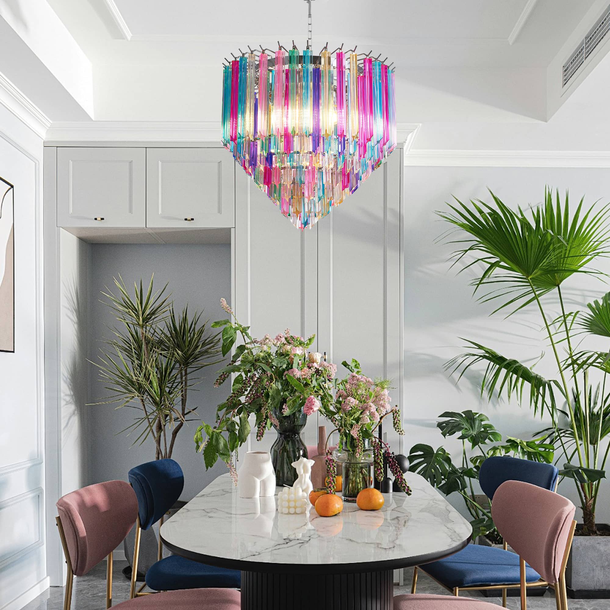 Vintage Rainbow Murano Style Glass Prisms Tiered Chandelier - BeyPan
