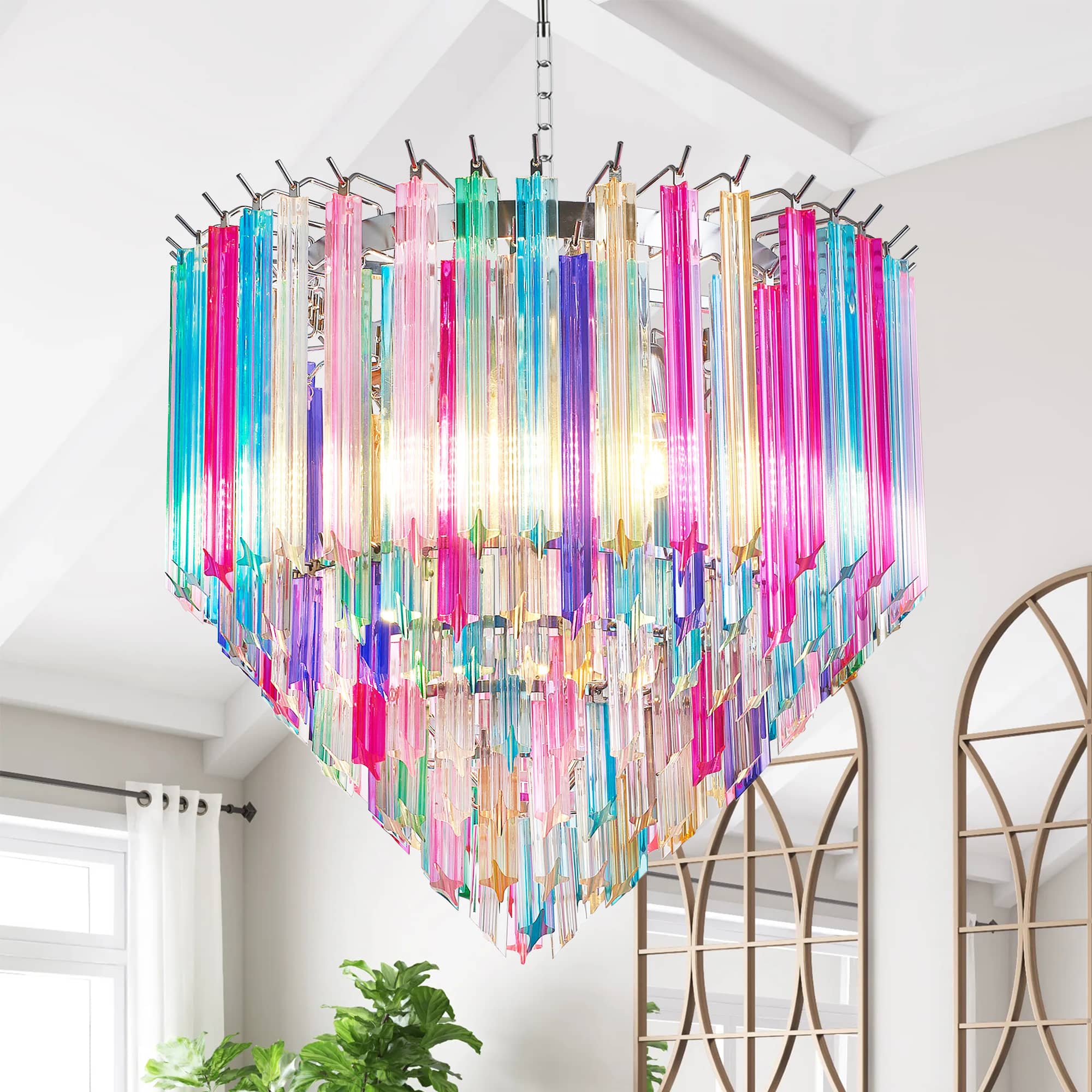 Vintage Rainbow Murano Style Glass Prisms Tiered Chandelier - BeyPan Hauptbild