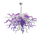 Violet Mist Artisan Blown Glass Chandelier - Elegant Purple and White - BeyPan