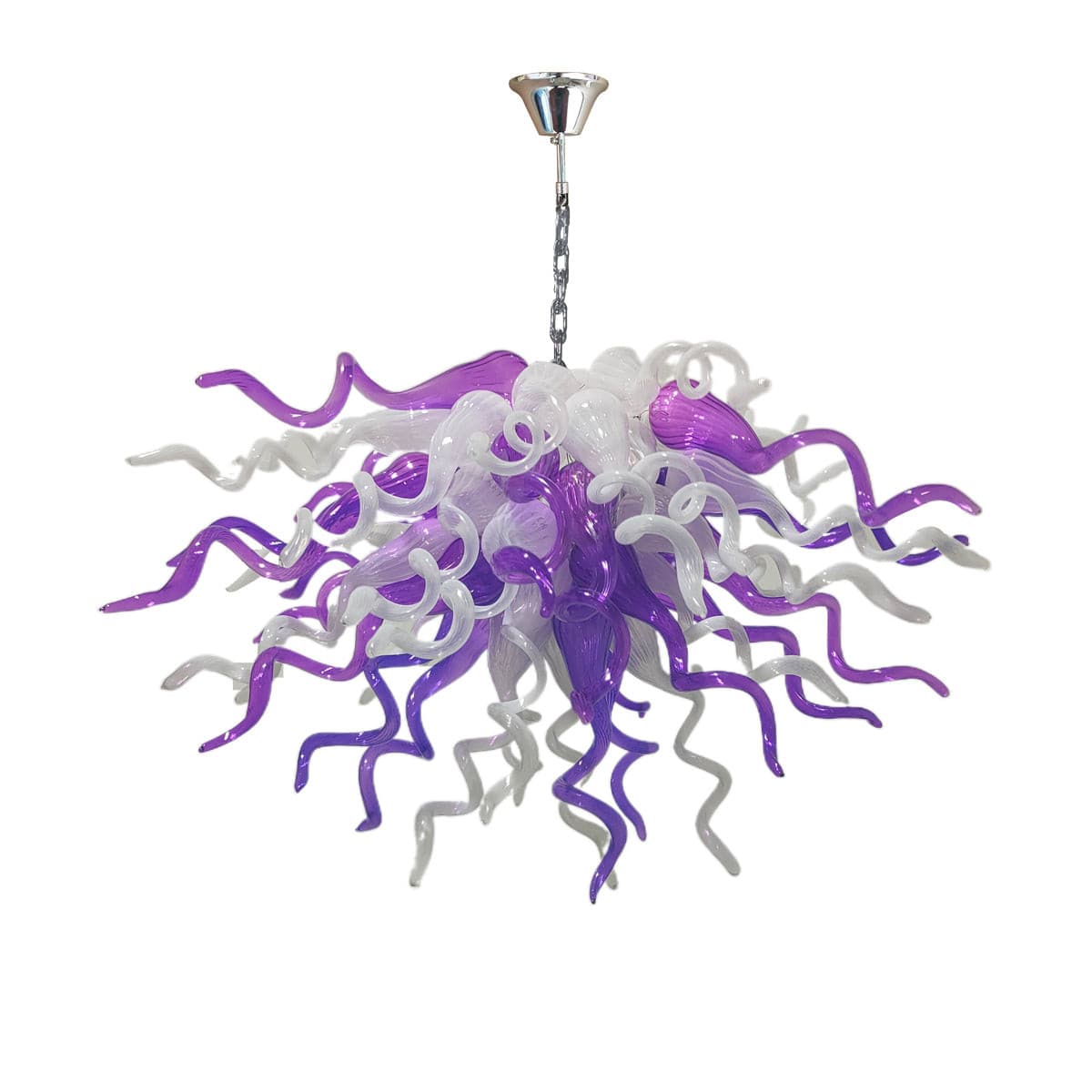 Violet Mist Artisan Blown Glass Chandelier - Elegant Purple and White - BeyPan