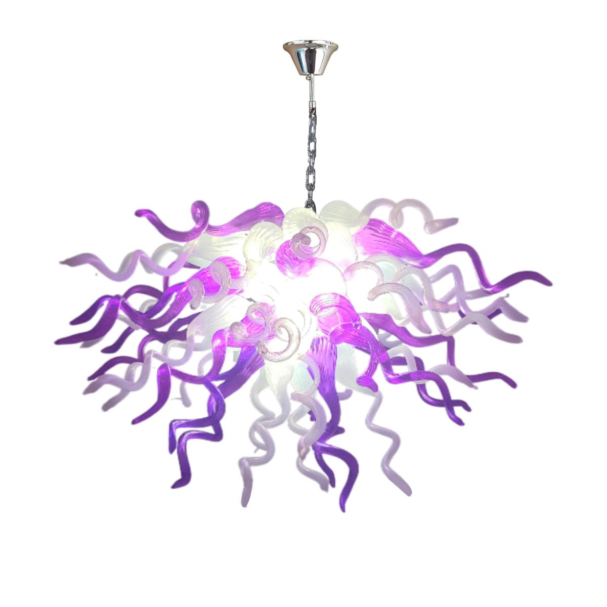 Violet Mist Artisan Blown Glass Chandelier - Elegant Purple and White - BeyPan Hauptbild