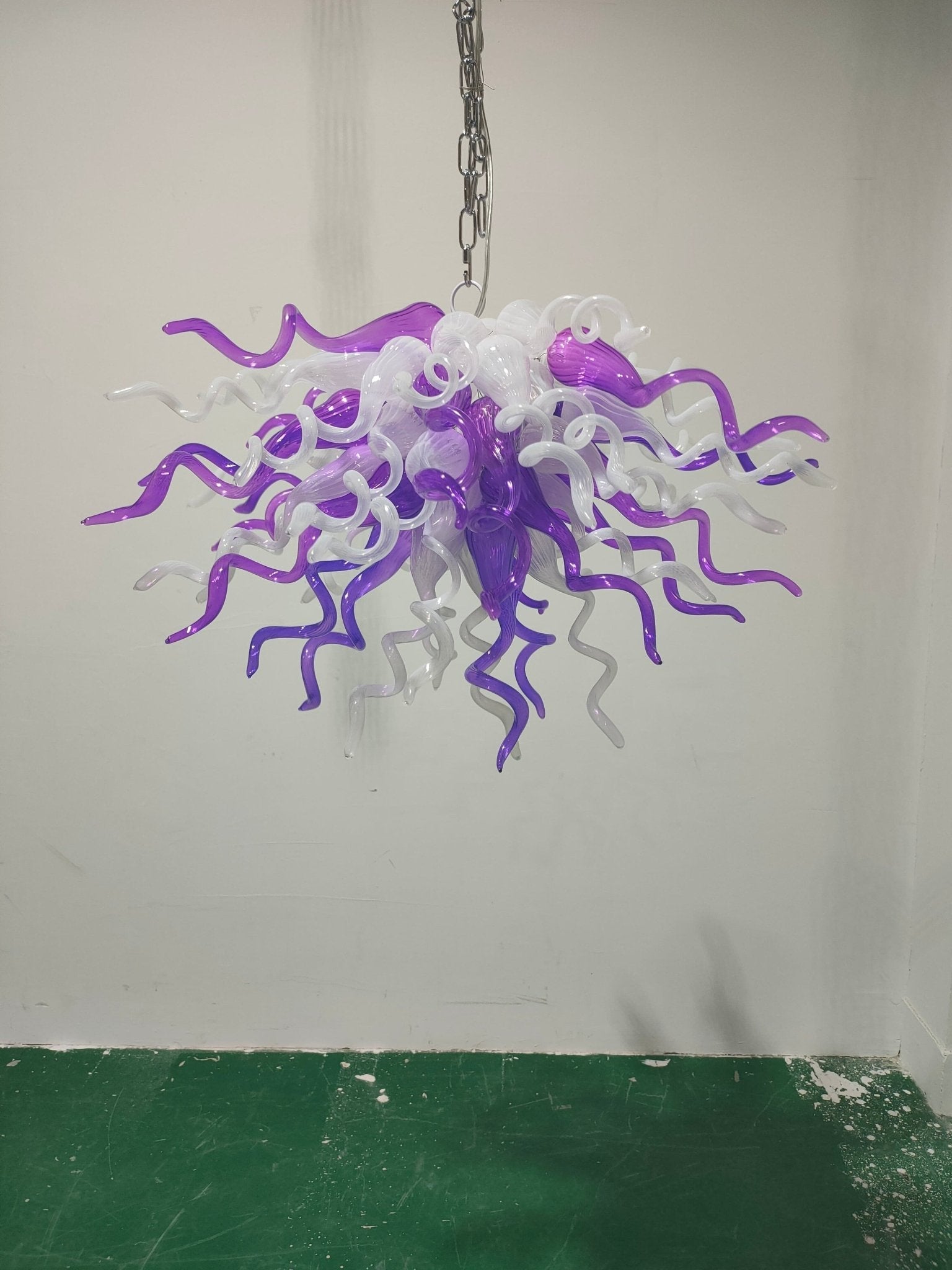 Violet Mist Artisan Blown Glass Chandelier - Elegant Purple and White - BeyPan