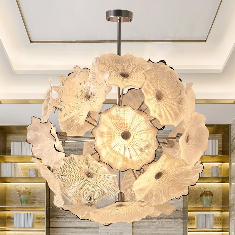 White Blooms Blown Glass Plates Chandelier Murano Glass - BeyPan Hauptbild
