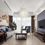 White Frosted Petal Blown Glass Chandelier – Handcrafted Artisan Art Glass Lighting - BeyPan