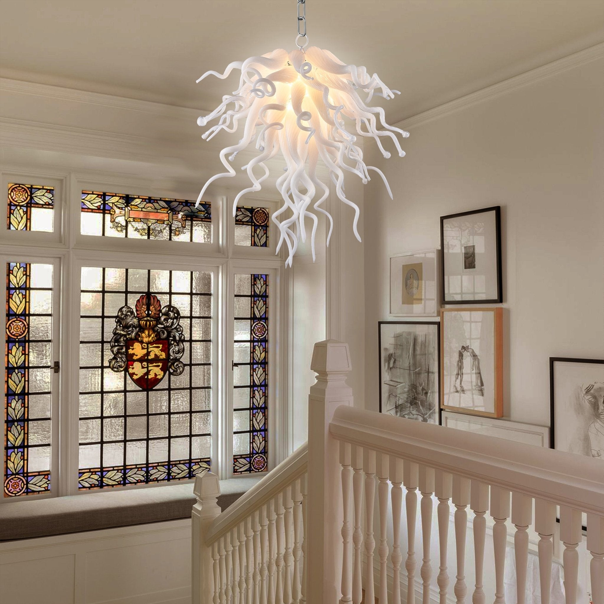 Winter Brilliance Murano Style Glass Chandelier - Modern Hand-Blown White - BeyPan
