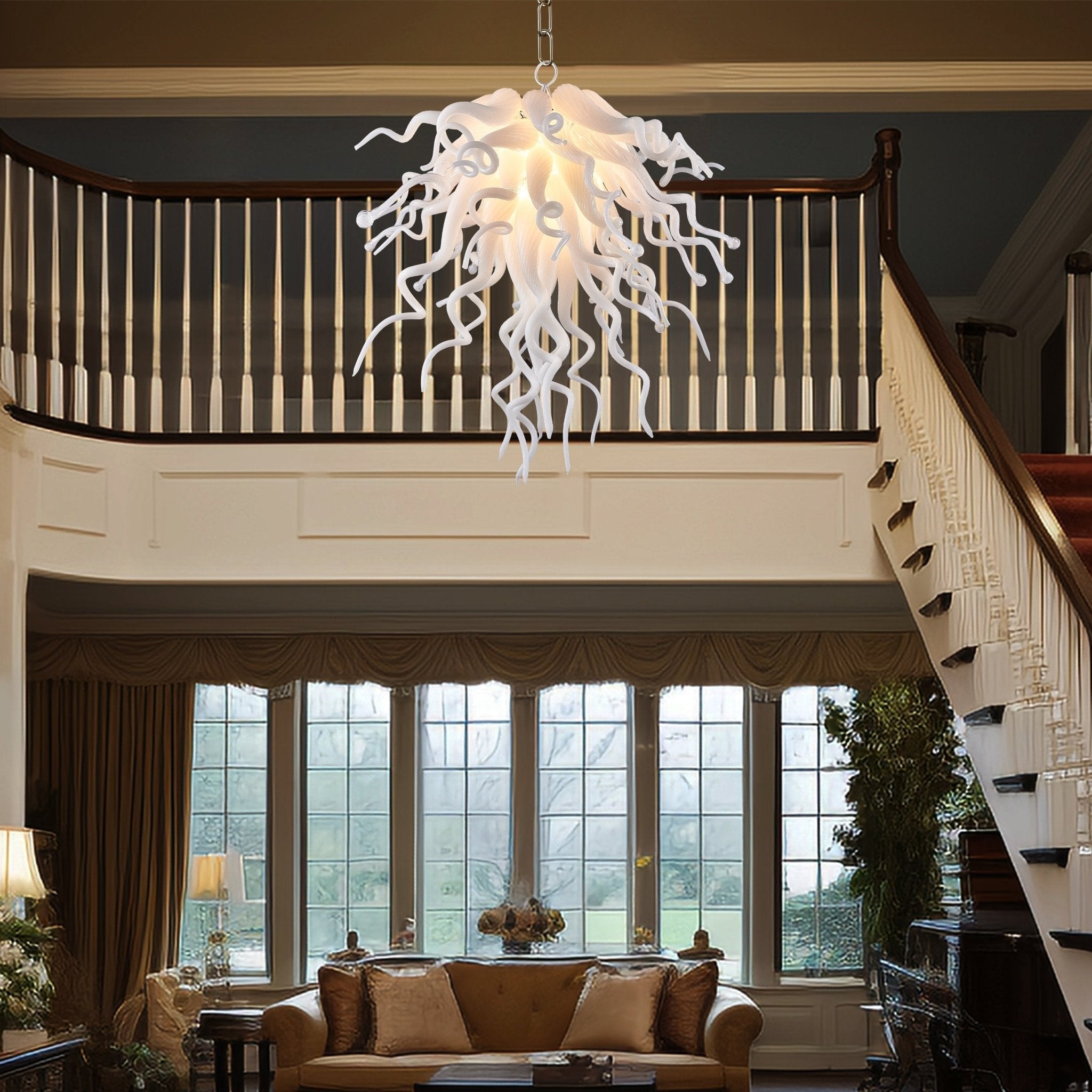 Winter Brilliance Murano Style Glass Chandelier - Modern Hand-Blown White - BeyPan