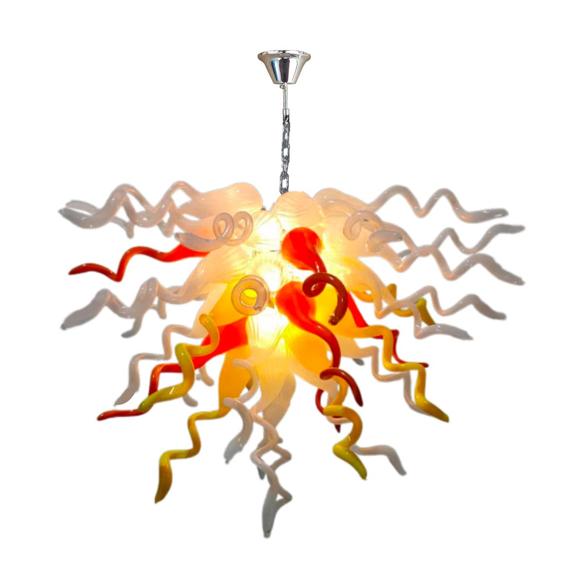 Yellow Orange & Frost - Hand-Blown Art Glass Chandelier - BeyPan