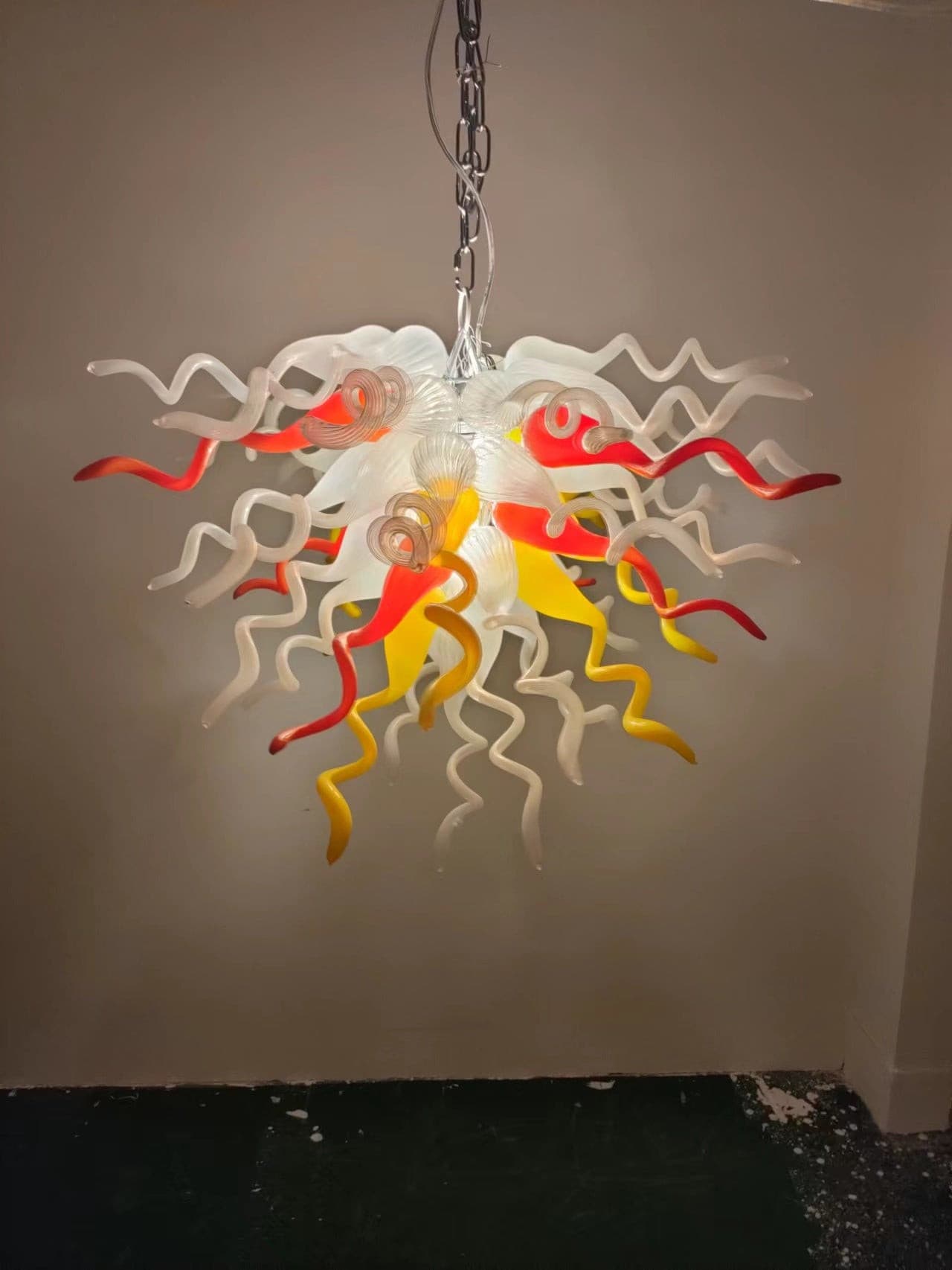 Yellow Orange & Frost - Hand-Blown Art Glass Chandelier - BeyPan